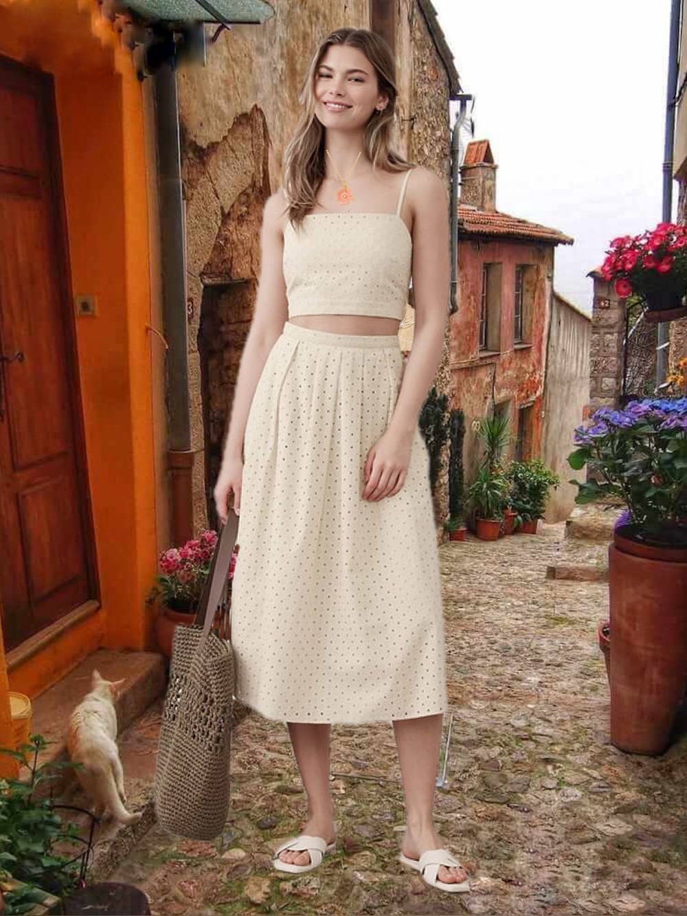 Eyelet Cropped Cotton Cami Top NWT